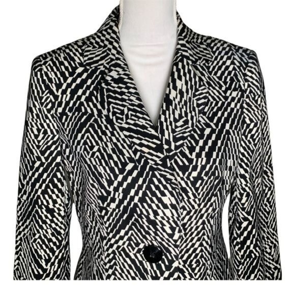 Kasper black white patterned blazer small size 6 office preppy old money style - Picture 2 of 12